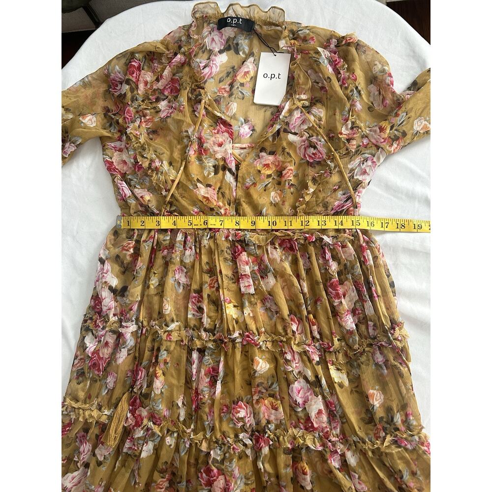 O.P.T. Floral Felicity Peasant Midi Dress Womens Size Medium Yellow Pink NWT - Picture 9 of 10